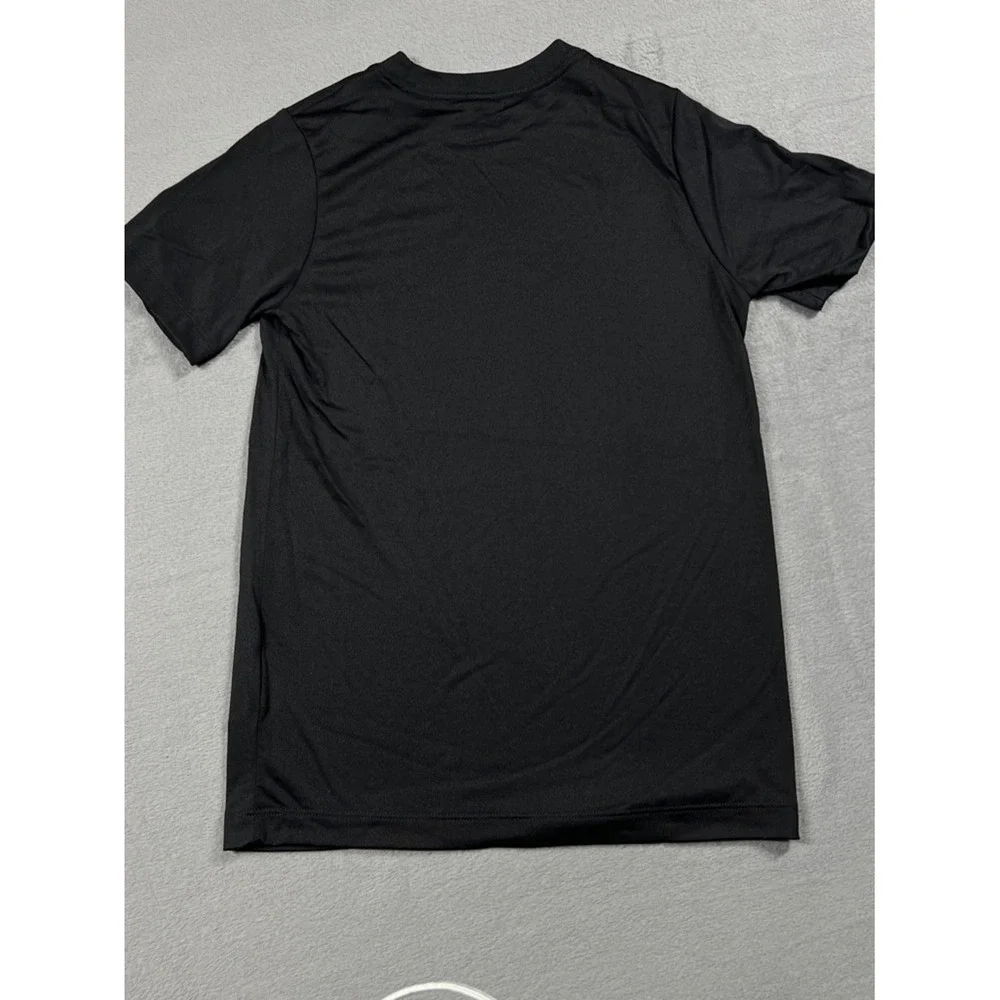 Nike Shirt Boys M‎ Black DriFit Performance Tee White Swoosh Logo Short Sleeve